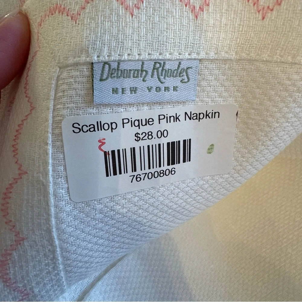 New Deborah Rhodes Pink Scallop Pique Linen Napkins Set of 6